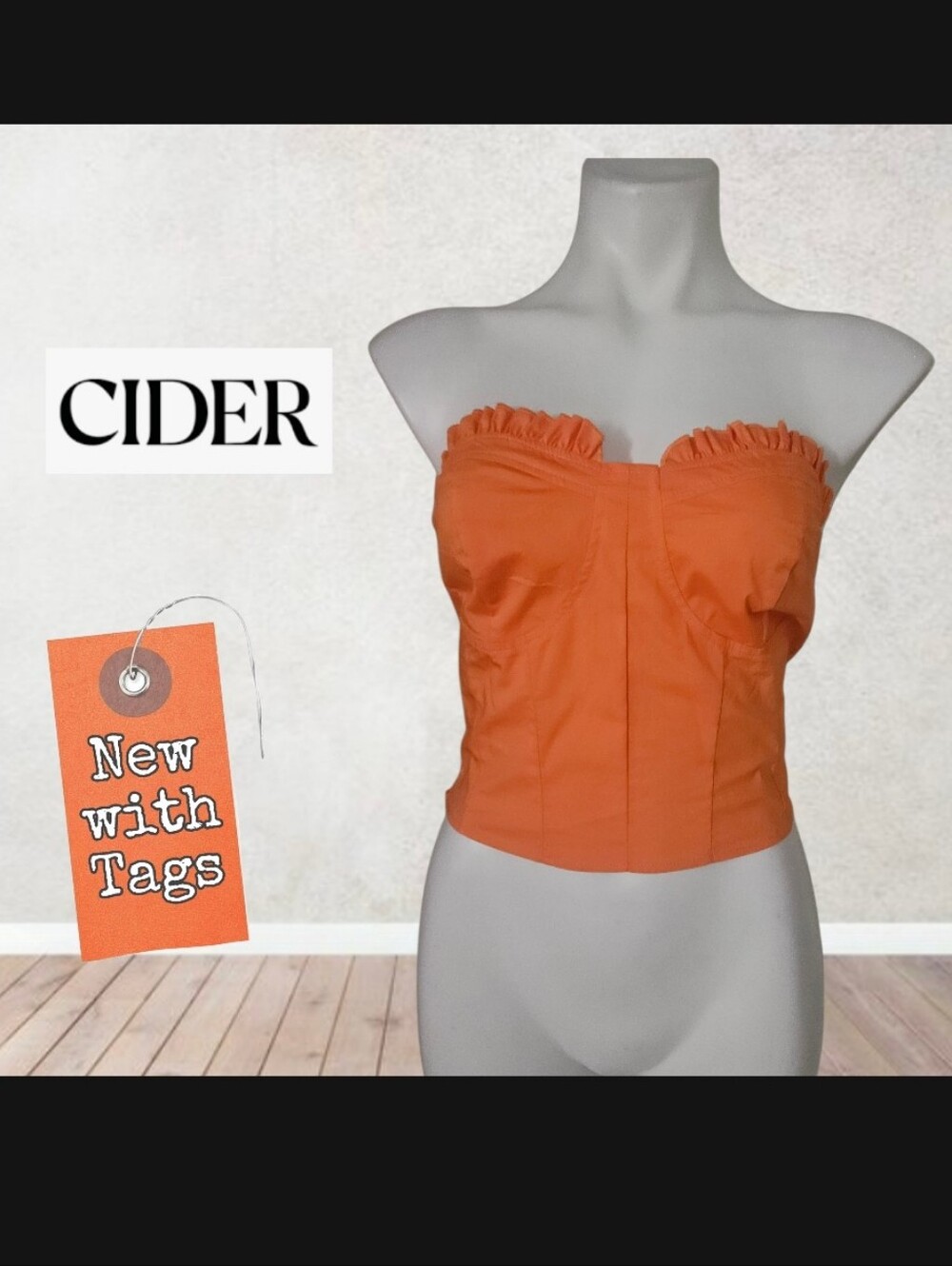 NWT/ Cider Orange Strapless Ruffle Bustier Camisole Small